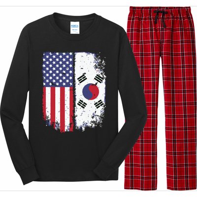 South Korean American Flag Korea Usa America Gift Long Sleeve Pajama Set