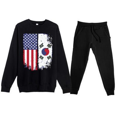 South Korean American Flag Korea Usa America Gift Premium Crewneck Sweatsuit Set