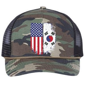 South Korean American Flag Korea Usa America Gift Retro Rope Trucker Hat Cap