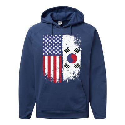 South Korean American Flag Korea Usa America Gift Performance Fleece Hoodie