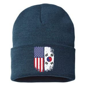 South Korean American Flag Korea Usa America Gift Sustainable Knit Beanie