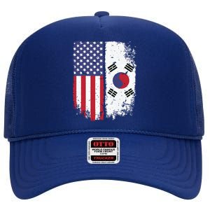 South Korean American Flag Korea Usa America Gift High Crown Mesh Back Trucker Hat