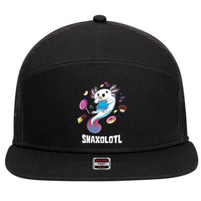 Snaxolotl Kawaii Axolotl Funny Food Lover Amphibian Pet  7 Panel Mesh Trucker Snapback Hat