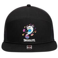 Snaxolotl Kawaii Axolotl Funny Food Lover Amphibian Pet  7 Panel Mesh Trucker Snapback Hat