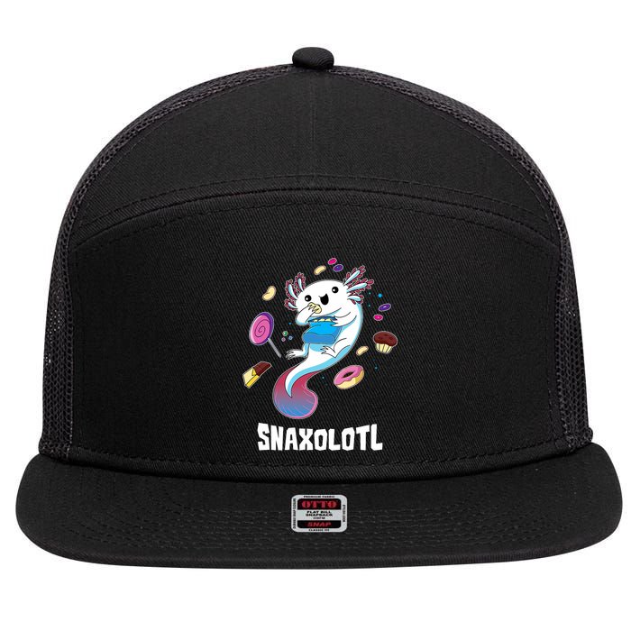 Snaxolotl Kawaii Axolotl Funny Food Lover Amphibian Pet  7 Panel Mesh Trucker Snapback Hat