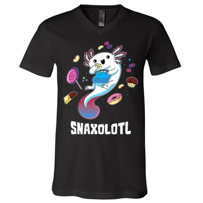 Snaxolotl Kawaii Axolotl Funny Food Lover Amphibian Pet  V-Neck T-Shirt