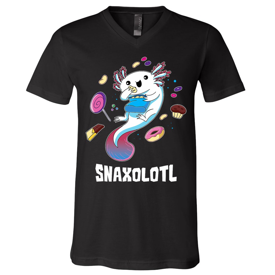 Snaxolotl Kawaii Axolotl Funny Food Lover Amphibian Pet  V-Neck T-Shirt