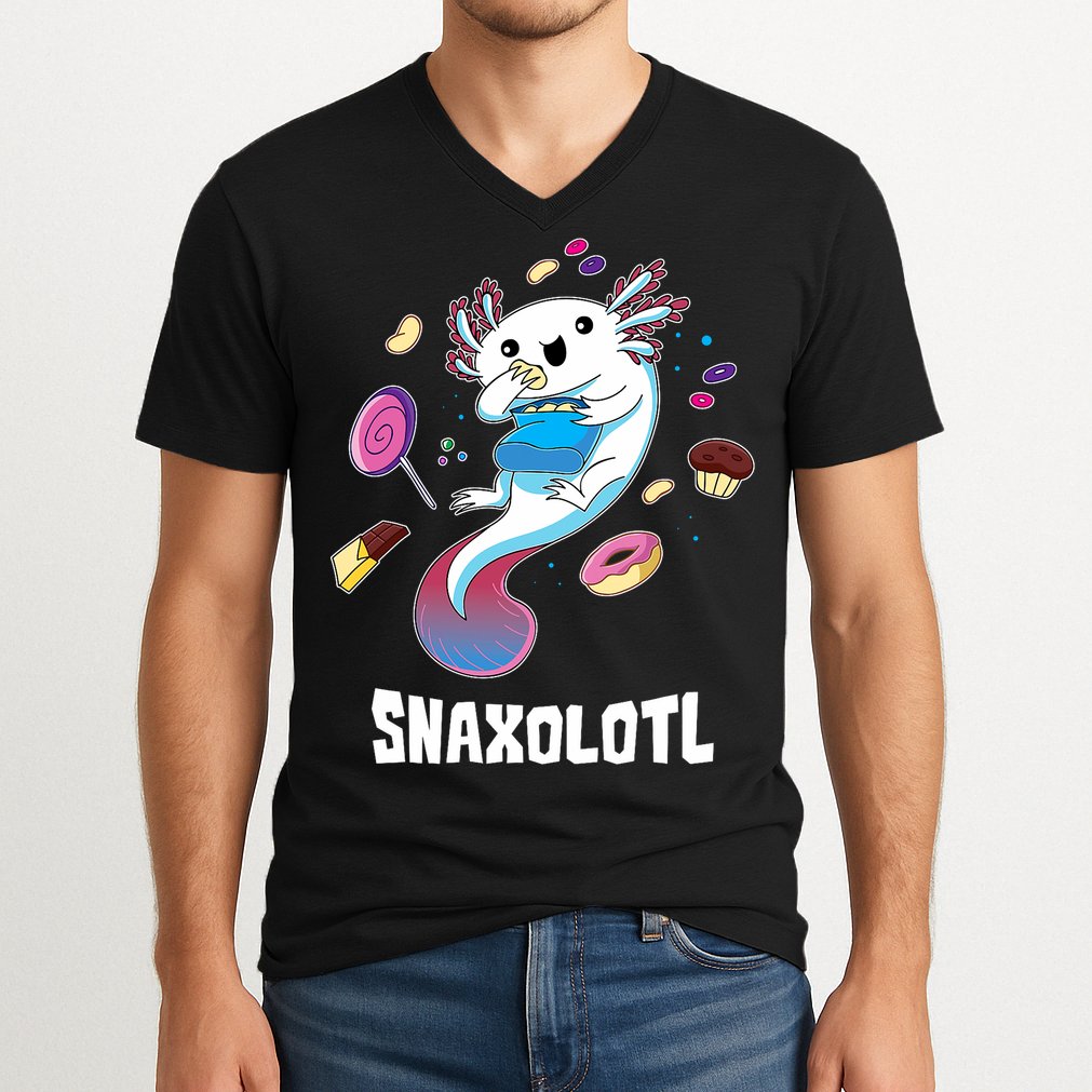 Snaxolotl Kawaii Axolotl Funny Food Lover Amphibian Pet  V-Neck T-Shirt
