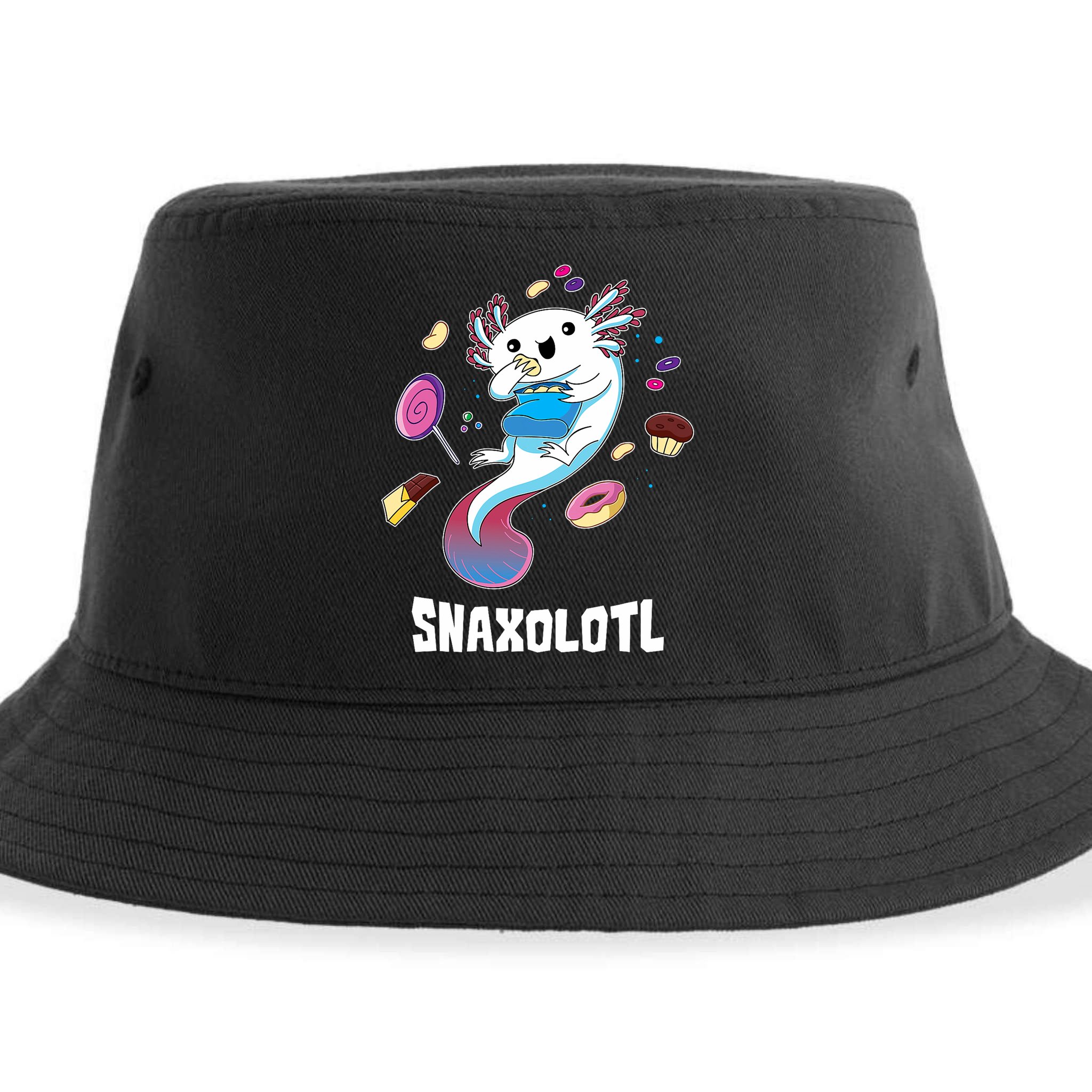 Snaxolotl Kawaii Axolotl Funny Food Lover Amphibian Pet  Sustainable Bucket Hat