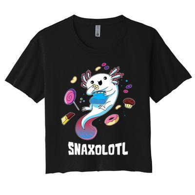 Snaxolotl Kawaii Axolotl Funny Food Lover Amphibian Pet  Women's Crop Top Tee