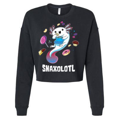 Snaxolotl Kawaii Axolotl Funny Food Lover Amphibian Pet  Cropped Pullover Crew