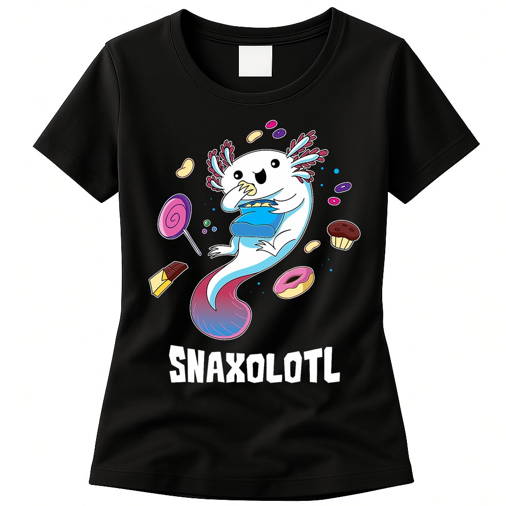 Snaxolotl Kawaii Axolotl Funny Food Lover Amphibian Pet  Womens T-Shirt