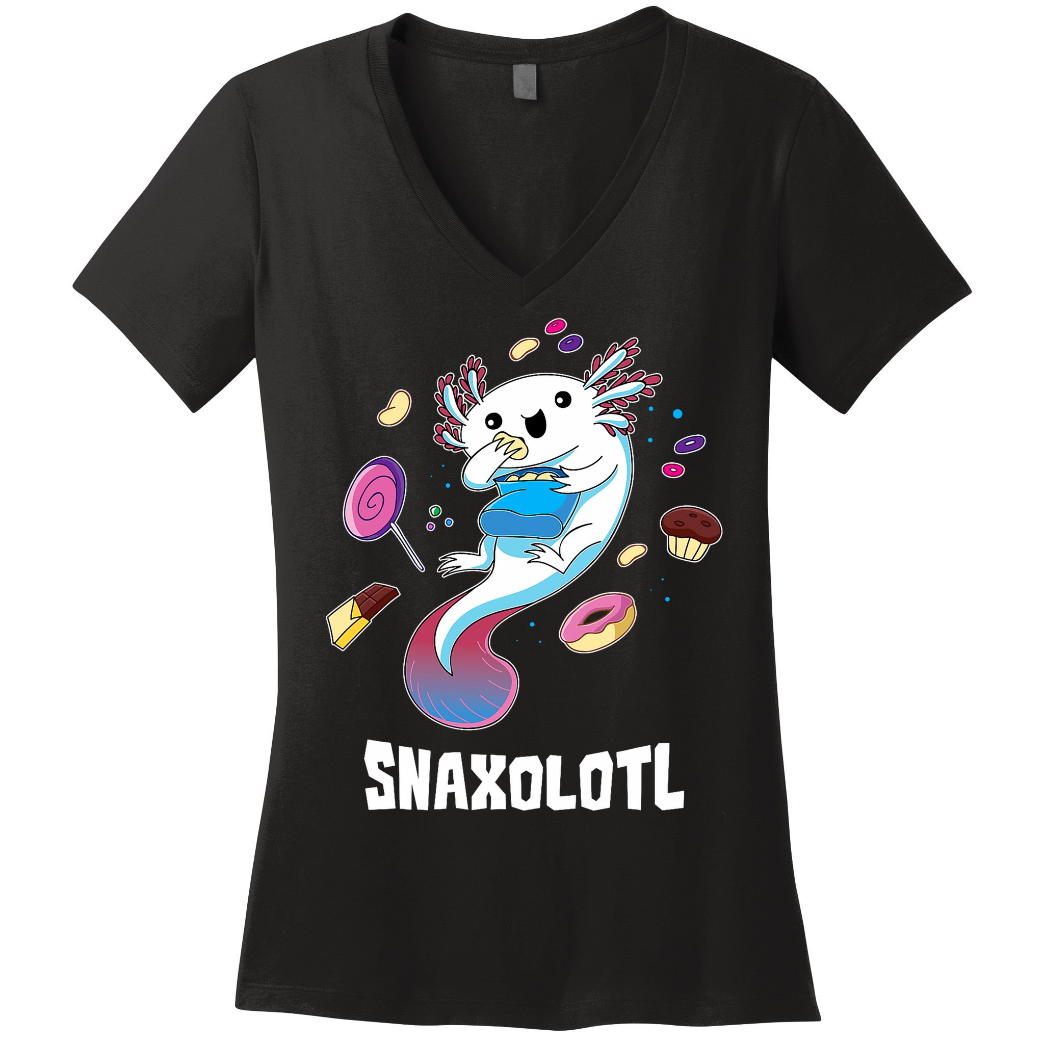 Snaxolotl Kawaii Axolotl Funny Food Lover Amphibian Pet  Women's V-Neck T-Shirt