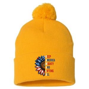 Sunflower Keep America Mighty And Lifting All Kamala Waltz Pom Pom 12in Knit Beanie