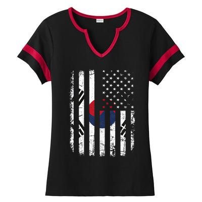 South Korean American Flag South Korea America Pride Ladies Halftime Notch Neck Tee