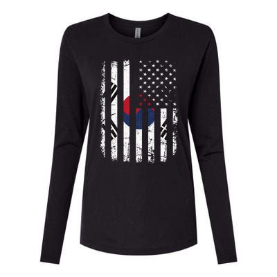 South Korean American Flag South Korea America Pride Womens Cotton Relaxed Long Sleeve T-Shirt