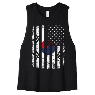 South Korean American Flag South Korea America Pride Women's Racerback Cropped Tank