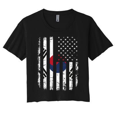 South Korean American Flag South Korea America Pride Women's Crop Top Tee