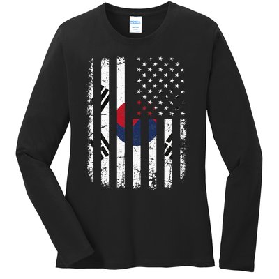 South Korean American Flag South Korea America Pride Ladies Long Sleeve Shirt