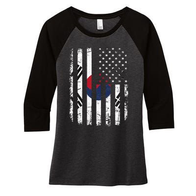 South Korean American Flag South Korea America Pride Women's Tri-Blend 3/4-Sleeve Raglan Shirt