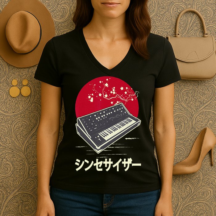 Synthesizer Keyboard Analog Modular Japanese Synth Women's V-Neck T-Shirt