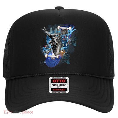 Skateboard Collage High Crown Mesh Back Trucker Hat