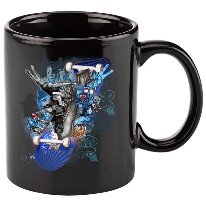 Skateboard Collage 11oz C Handle Ceramic Mug