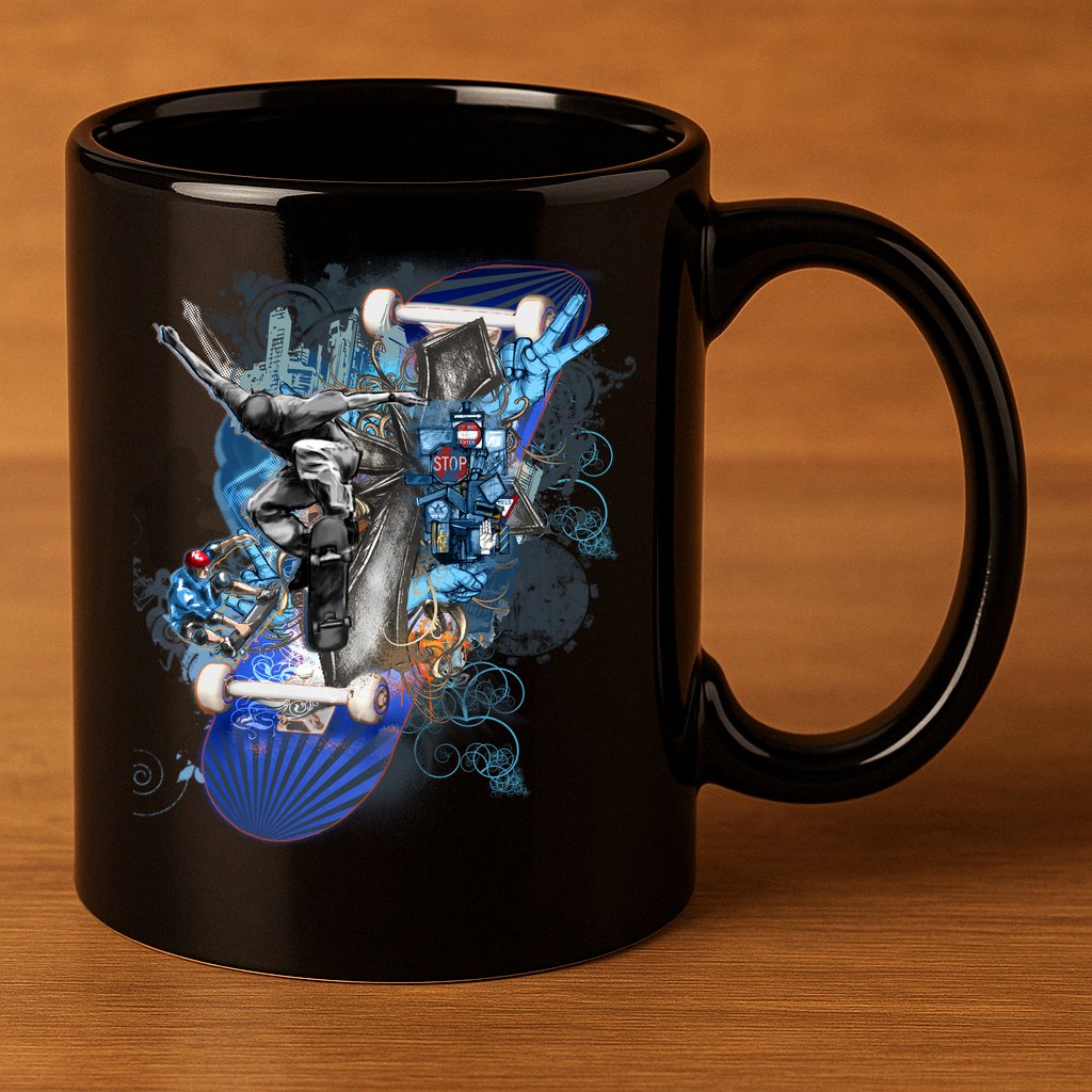Skateboard Collage 11oz C Handle Ceramic Mug