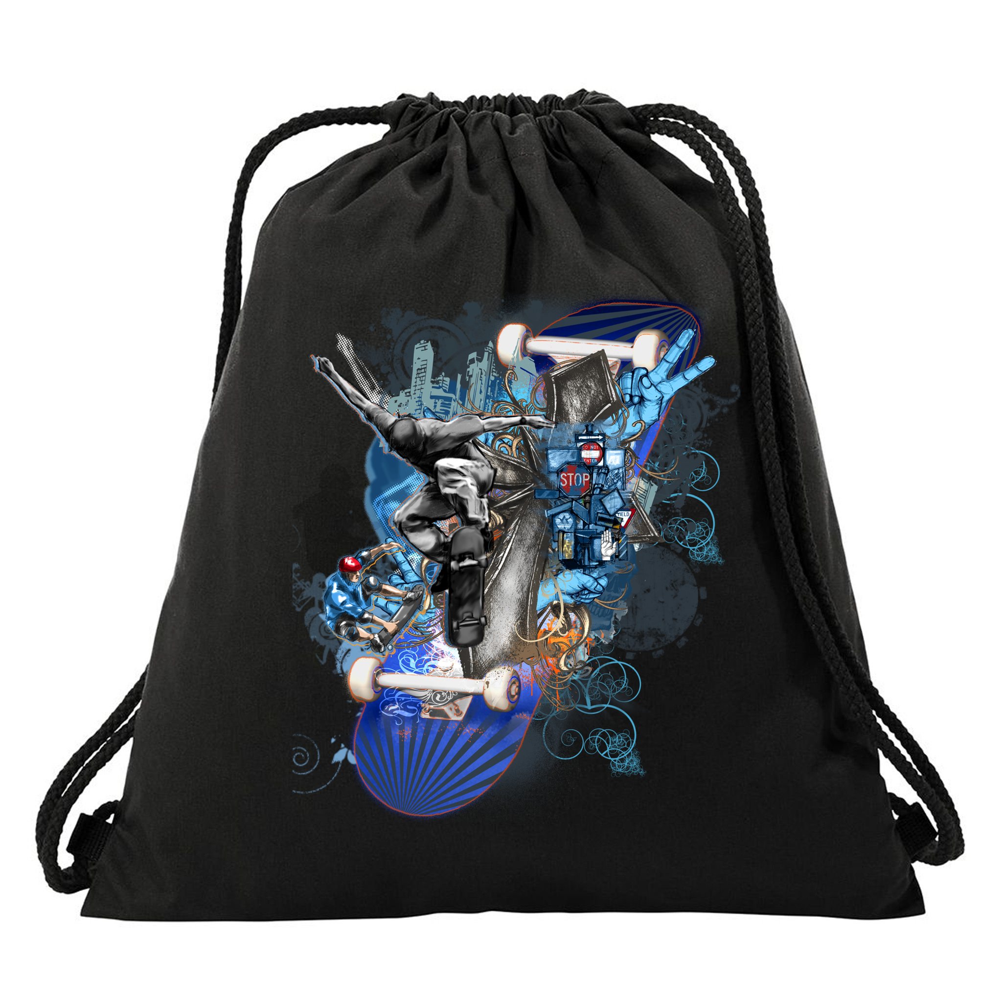 Skateboard Collage Drawstring Bag
