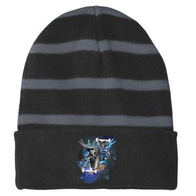 Skateboard Collage Striped Beanie with Solid Band