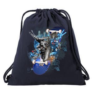 Skateboard Collage Drawstring Bag