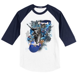 Skateboard Collage Baseball Sleeve Shirt