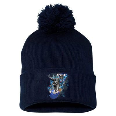 Skateboard Collage Pom Pom 12in Knit Beanie