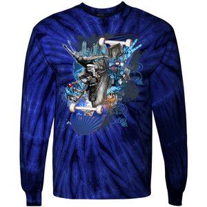 Skateboard Collage Tie-Dye Long Sleeve Shirt