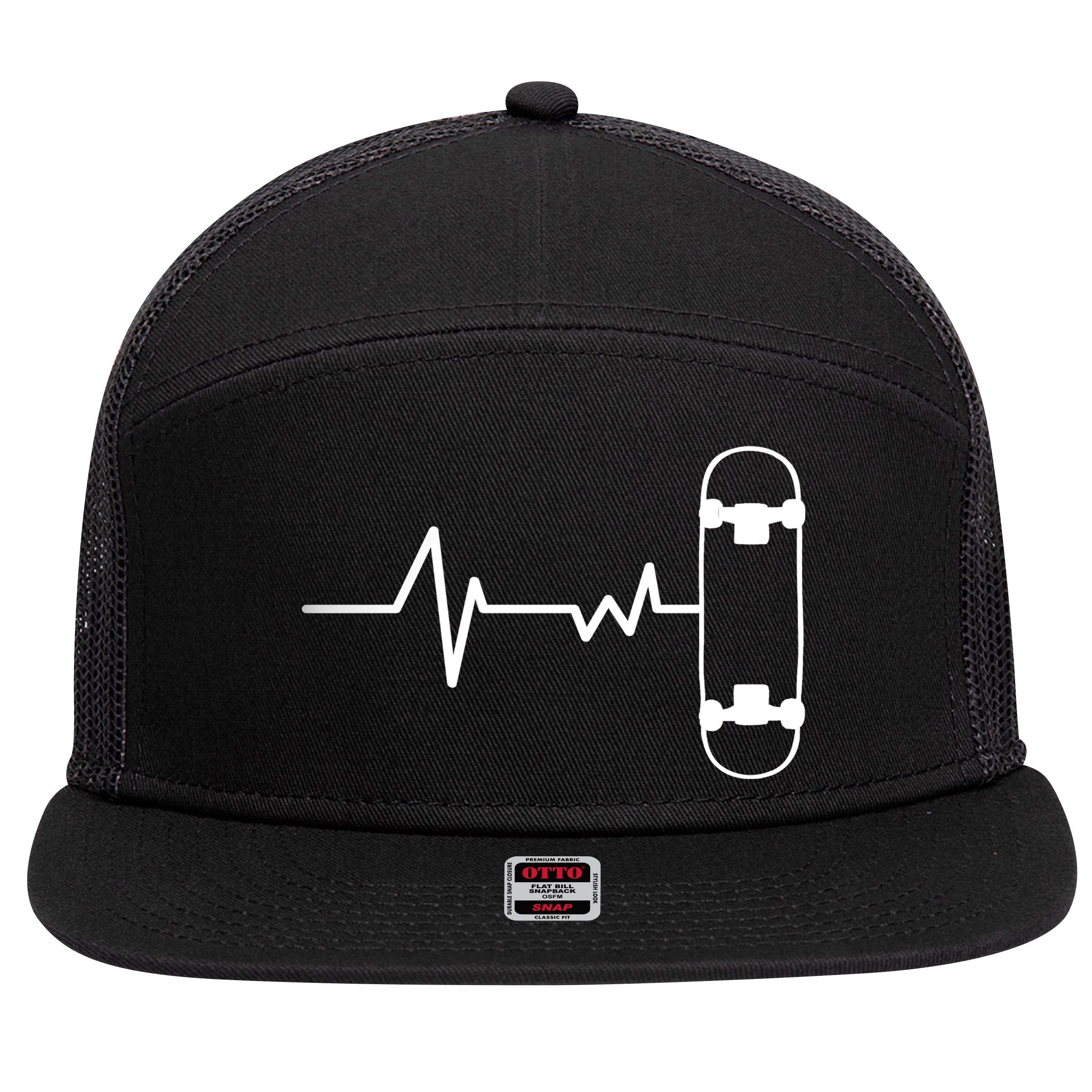 Skateboard Heartbeat Pulse 7 Panel Mesh Trucker Snapback Hat