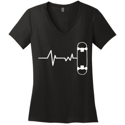 Skateboard Heartbeat Pulse Women's V-Neck T-Shirt