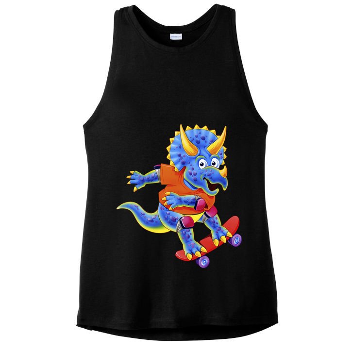 Skateboard Triceratops Ladies PosiCharge Tri-Blend Wicking Tank