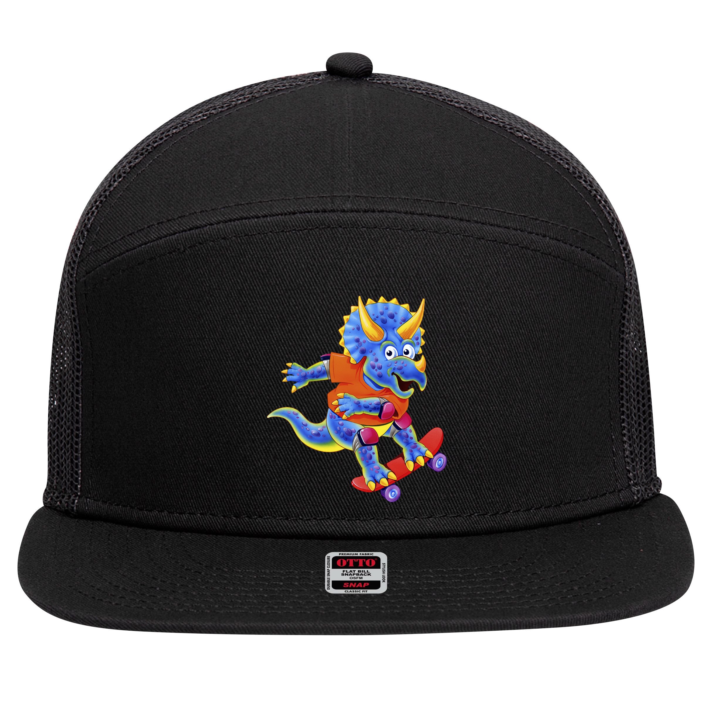 Skateboard Triceratops 7 Panel Mesh Trucker Snapback Hat