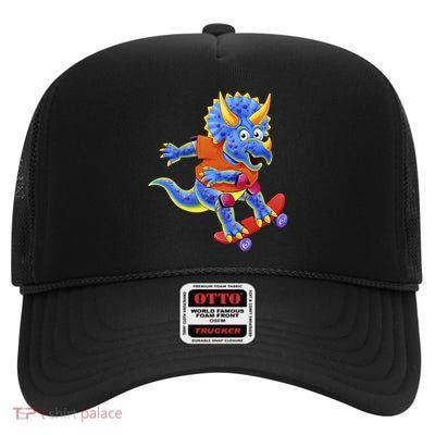 Skateboard Triceratops High Crown Mesh Back Trucker Hat