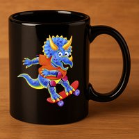Skateboard Triceratops 11oz C Handle Ceramic Mug