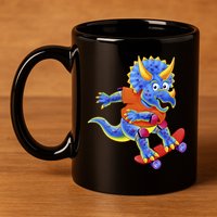 Skateboard Triceratops 11oz C Handle Ceramic Mug