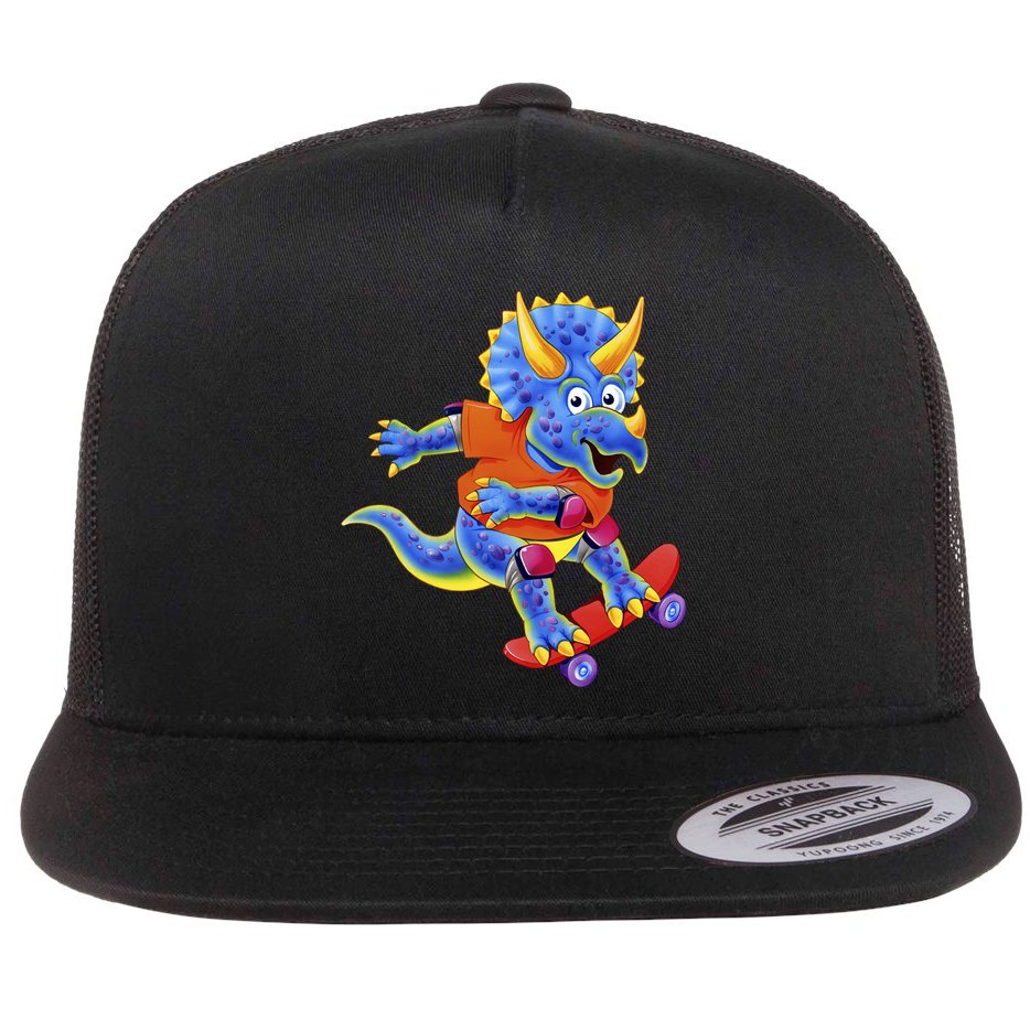 Skateboard Triceratops Flat Bill Trucker Hat