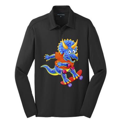 Skateboard Triceratops Silk Touch Performance Long Sleeve Polo