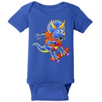 Skateboard Triceratops Baby Bodysuit