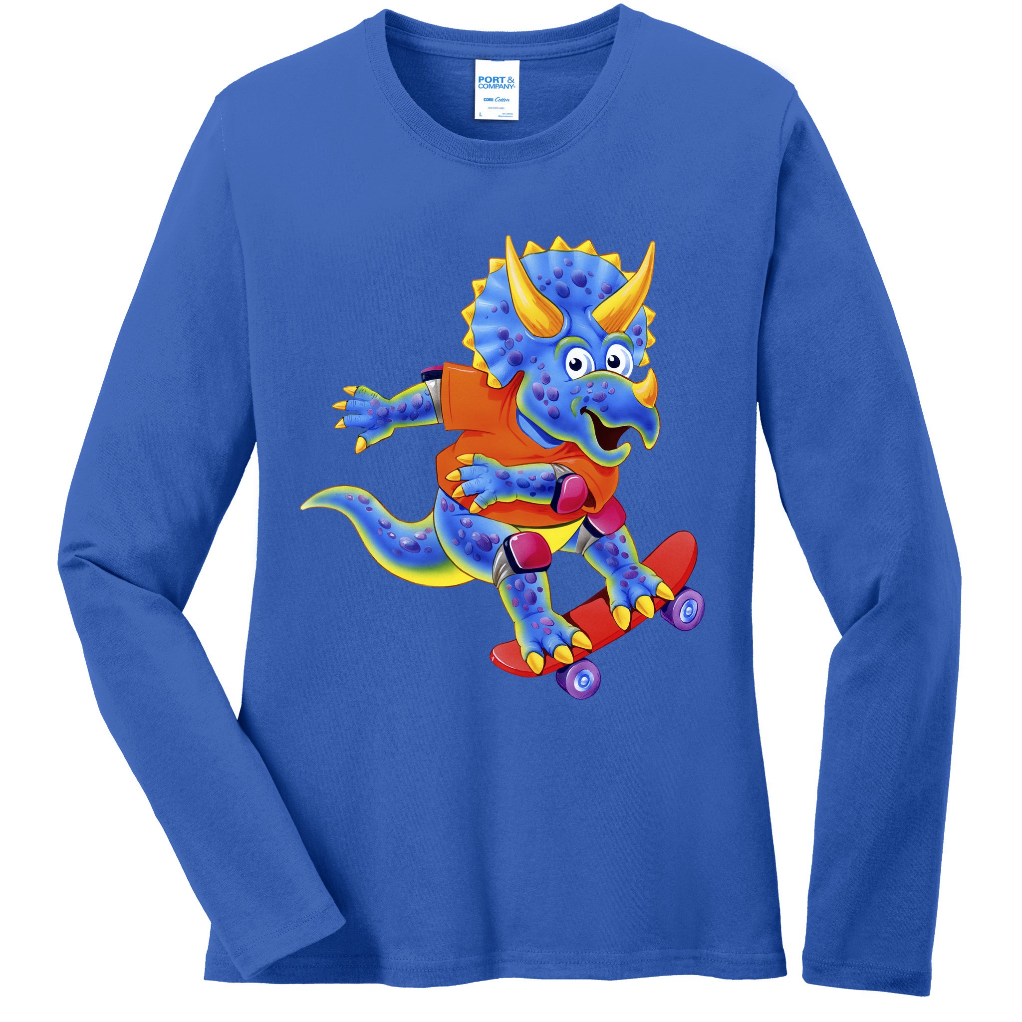 Skateboard Triceratops Ladies Long Sleeve Shirt