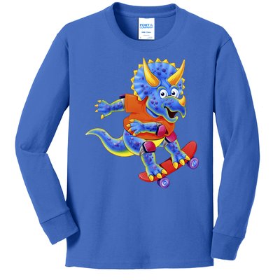 Skateboard Triceratops Kids Long Sleeve Shirt