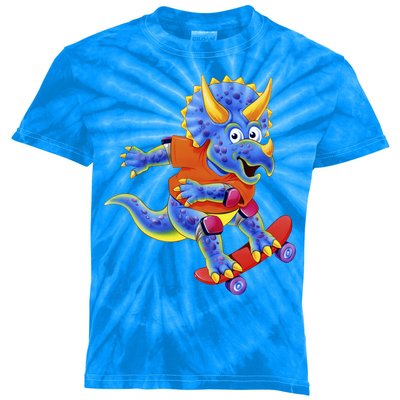 Skateboard Triceratops Kids Tie-Dye T-Shirt