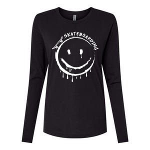 Skateboarding Graffiti Smile Face Womens Cotton Relaxed Long Sleeve T-Shirt