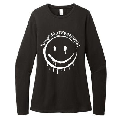 Skateboarding Graffiti Smile Face Womens CVC Long Sleeve Shirt