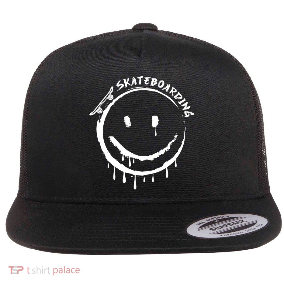 Skateboarding Graffiti Smile Face Flat Bill Trucker Hat